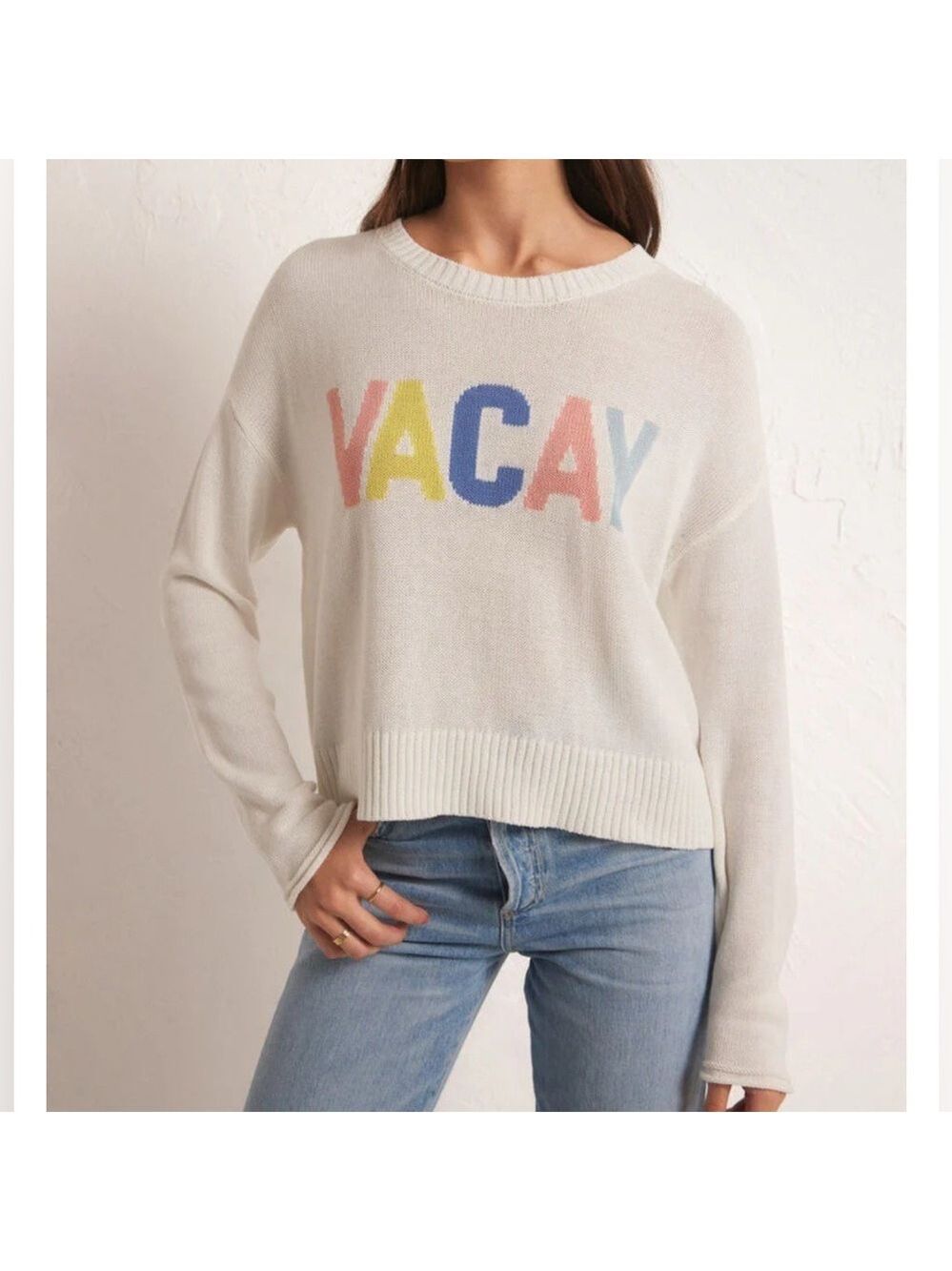 Z Supply Sienna VACAY sweater crew neck cotton Medium relaxed fit Clean Girl